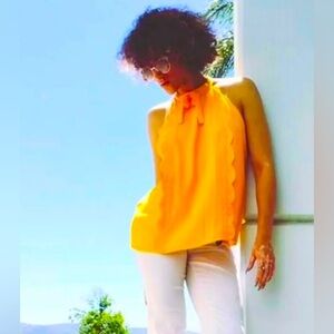 VICTORIA BECKHAM x TARGET   YELLOW HIGH NECK SCALLOPED TANK S